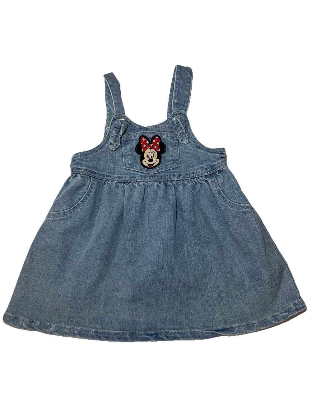 Disney Minnie Mouse Denim Jumper Baby Size 12 M Blue Embroidered Overall Dress